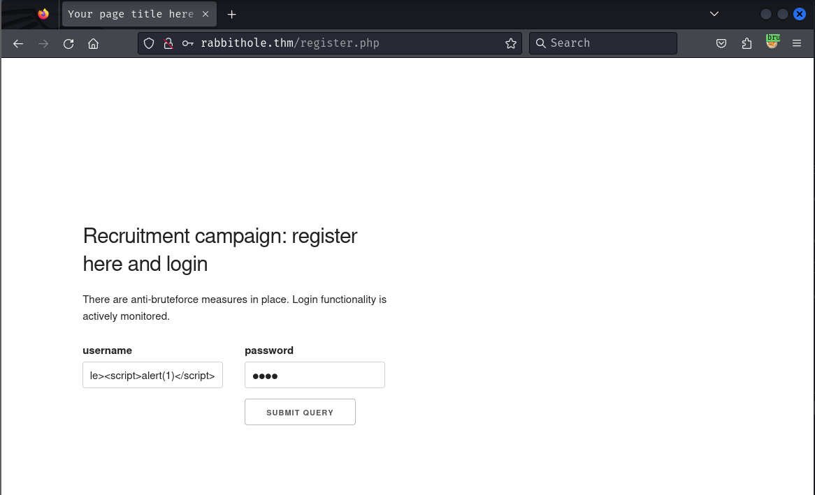 XSS register user