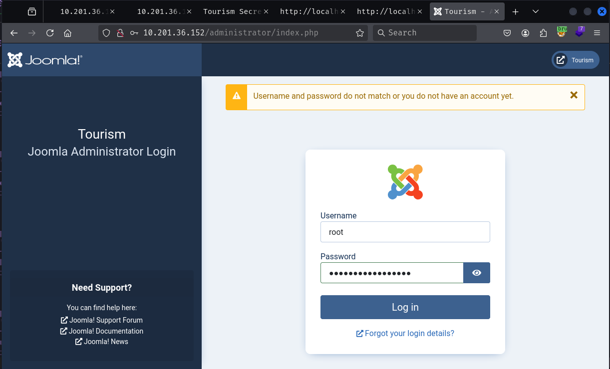 Joomla Admin Login Failed